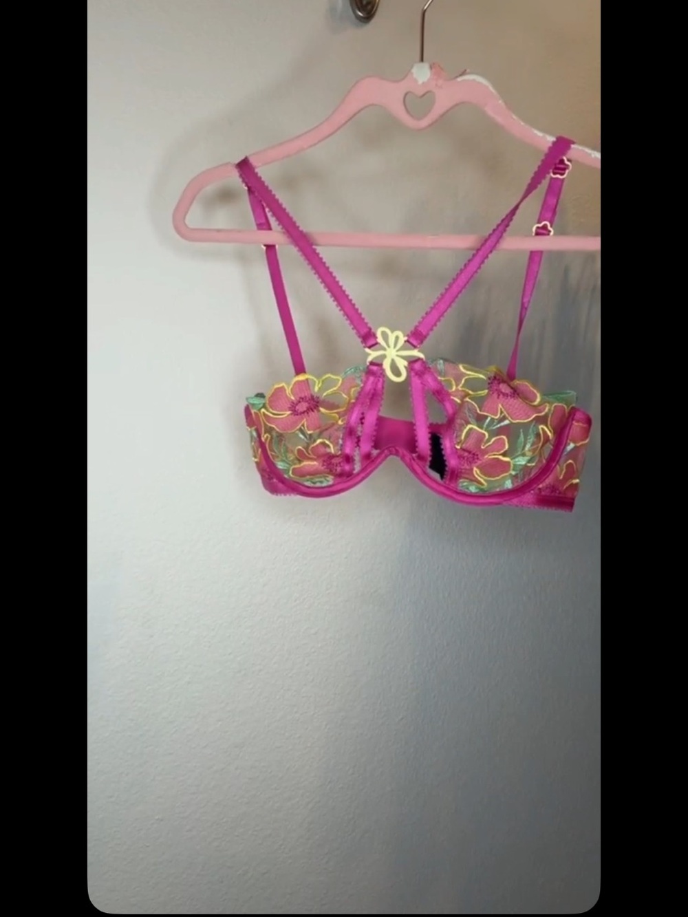 For Love & Lemons Hot Pink Floral Embroidered Lace Bra